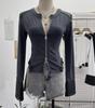 Herbst PU-Leder Patchwork Langarm Reißverschluss Strickjacke Fleece Oberteil 2797