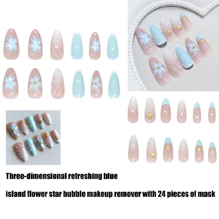24Pcs Press on Nail Almond Glues on Nail French Fake Nail Designs False Nail Artificial Nail Gifts for Women Girls