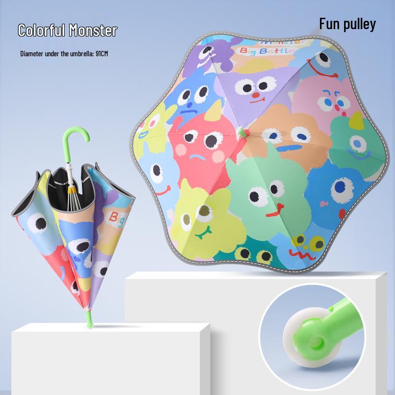 Children's Cartoon Umbrella: Safe, Rounded Corners, Anti-Puncture, Lightweight, Long Handle for Kindergarten & Elementary Boys and Girls.