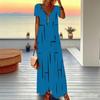 Women Plus Size V Neck Short Sleeve Maxi Dress Abstract Line Print Loose Casual Summer Beach Long Dress