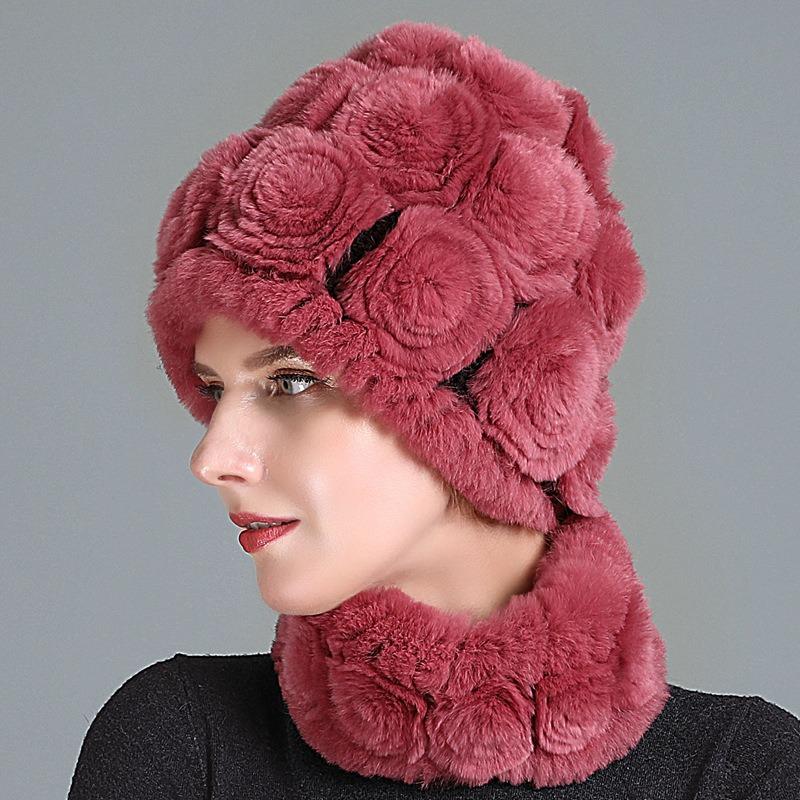 QT-078 Adult hat QT-078 Qiu Pongfan knitted hat women's fur versatile hand hook tie-dye hairball color matching