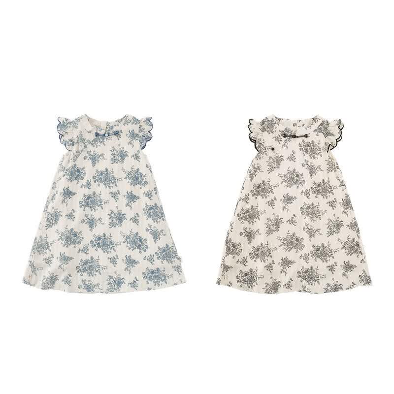 Youyou Girls' Summer Floral Flutter Sleeve Cheongsam Dress