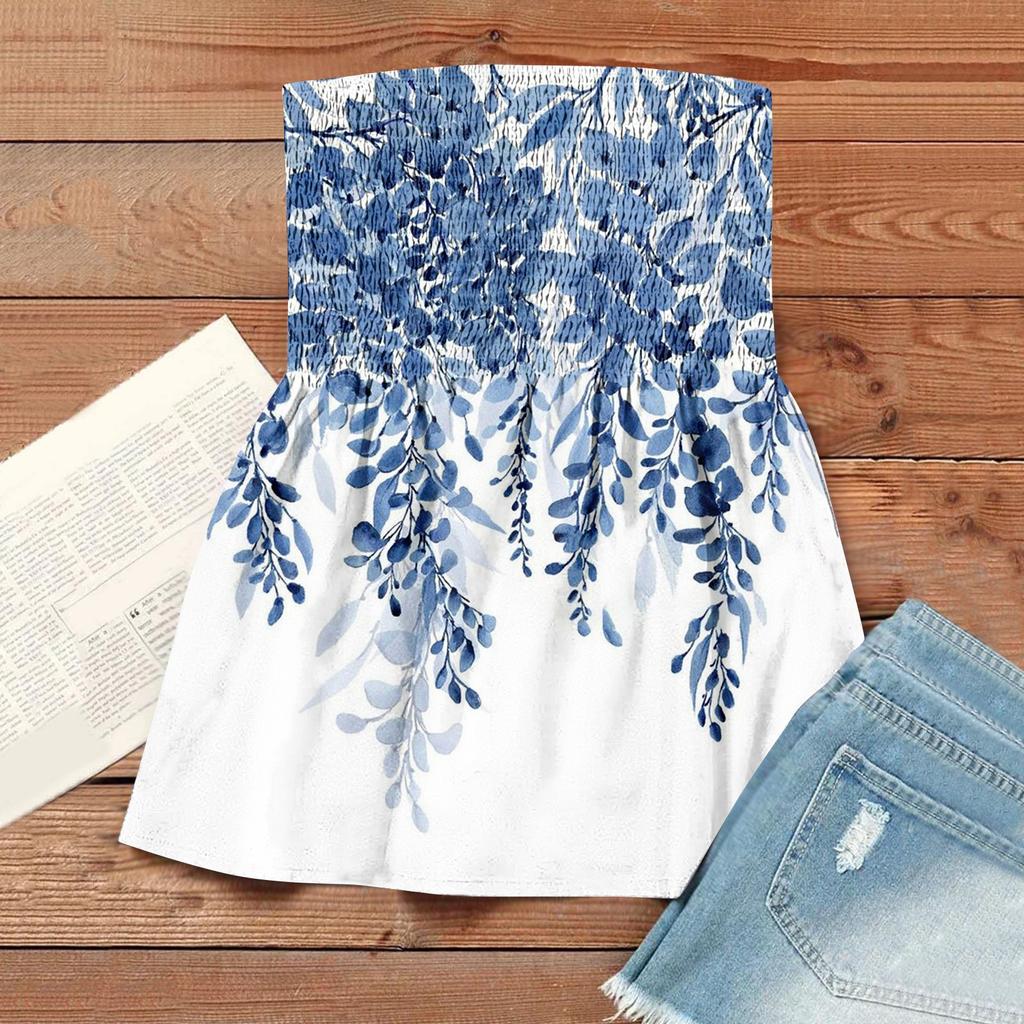 Tube Tops For Women, Søt Sexy Off Shoulder Print Ermeløs T-skjorte