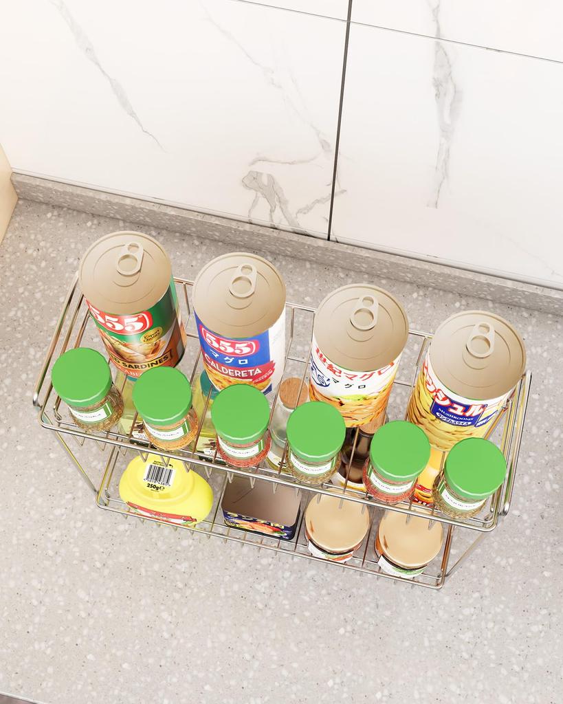 YQh Two-Tier Kitchen Storage Rack, 304 Stainless Steel, for Spice and Condiment Bottles, Tabletop Type