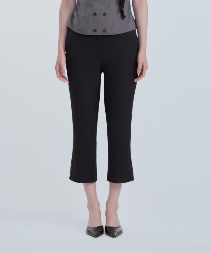 Mausolleum Emma Side Slit Button Capri Pants - Black