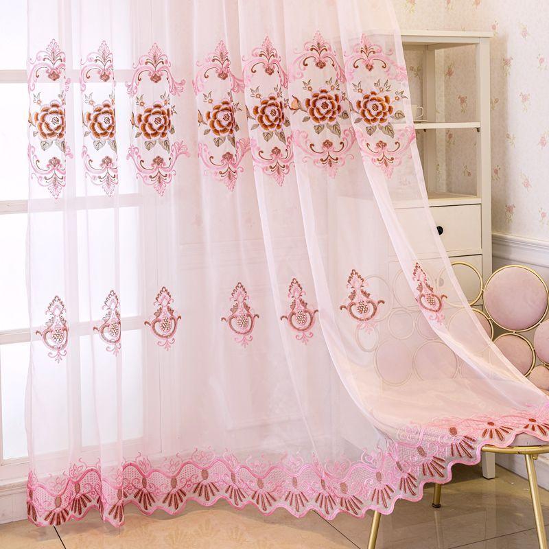 Pink Embroidered Sheer Curtains - Romantic Floral Design for Wedding, Living Room & Bedroom Decor, Elegant Transparent Drapes