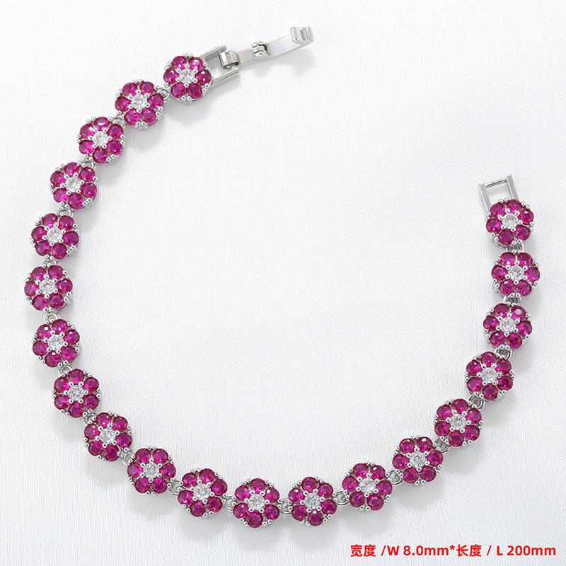 Temperament Light Luxury Copper Inlaid Diamond Flower Petal Bracelet Necklace Tennis Flower Jewelry Set Vl526-527