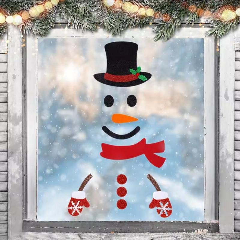 Christmas Door Window Stickers Cartoon Large Snowman Home Room Wall DIY Decals 2026 New Year Winter Party Decoration Supplies