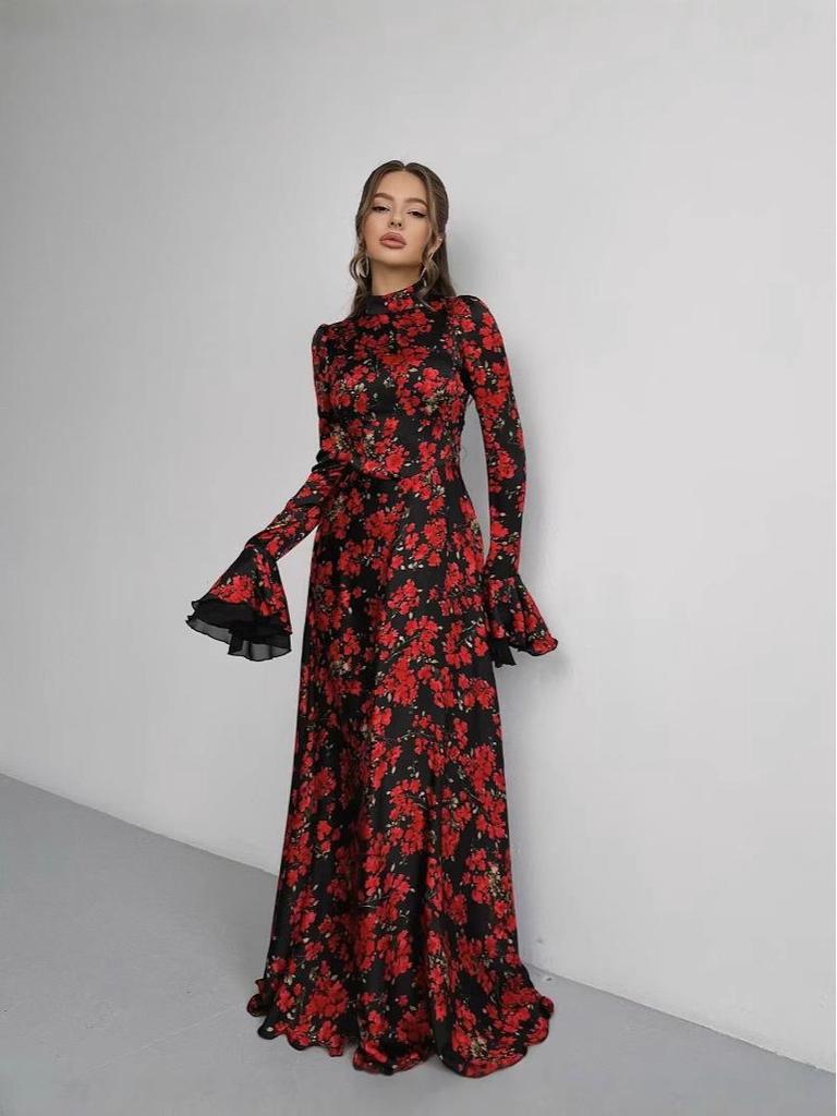 Spring Floral Print French Slimming Tie-Up Dress