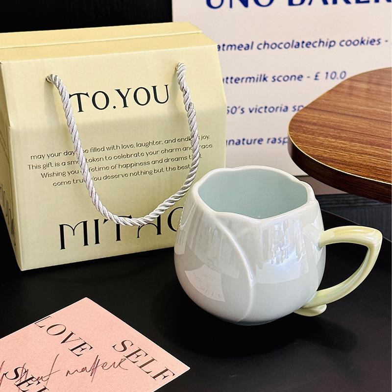 Girls' High-Value Tulip Water Cup Ceramic Mug Gift Box Muse Festival Gift For Girlfriends