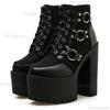 Women's Punk Nightclub High Heeled Boots Super High Heel 15CM Thick Platform Ankle Bootie Buckles Lace Up Women Boots Size35 42