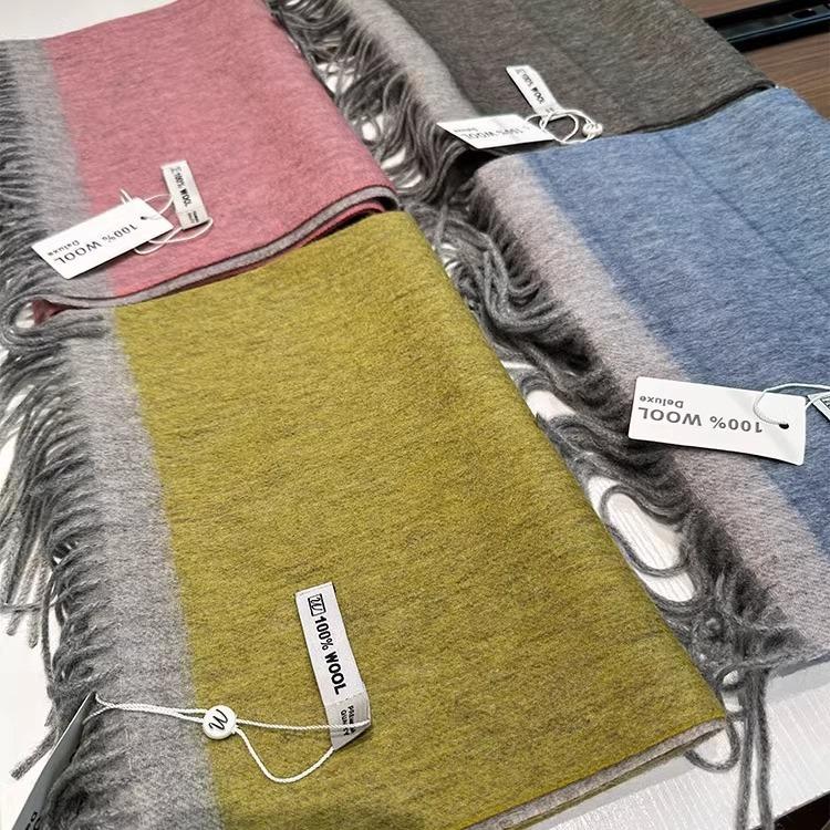 Color-blocked Narrow Version Pure Wool Scarf for Women Winter Couple Commuting High End Warm Scarf