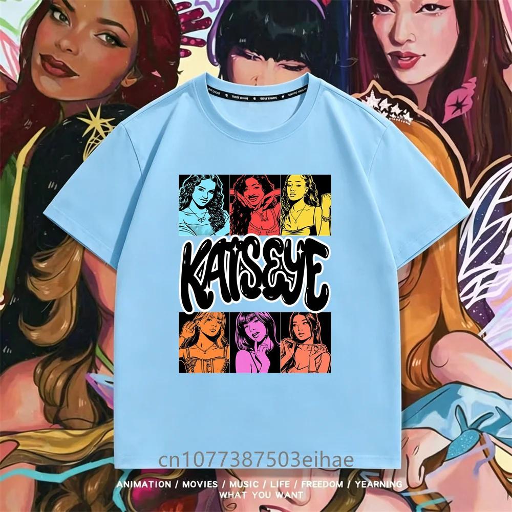 Girls Graphic Tshirt Suitable for Children Featuring KATSEYE Print Design Casual Short Sleeves Crew Neck