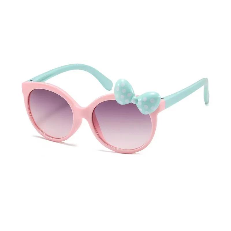 Cute Bow Sunglasses UV400 Round Frame Kids Princess Eyewear Sun Protection for Party Travel Beach Holiday Gifts
