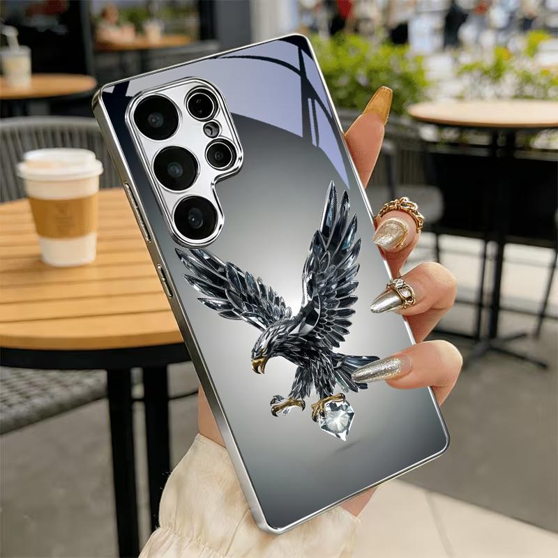 Black Crystal Flying Eagle Electroplated Silver Phone Case For Samsung A31 A51 A71 A12 A22 A32 A42 A52 A06 A16 A17 A37 A57 Cover