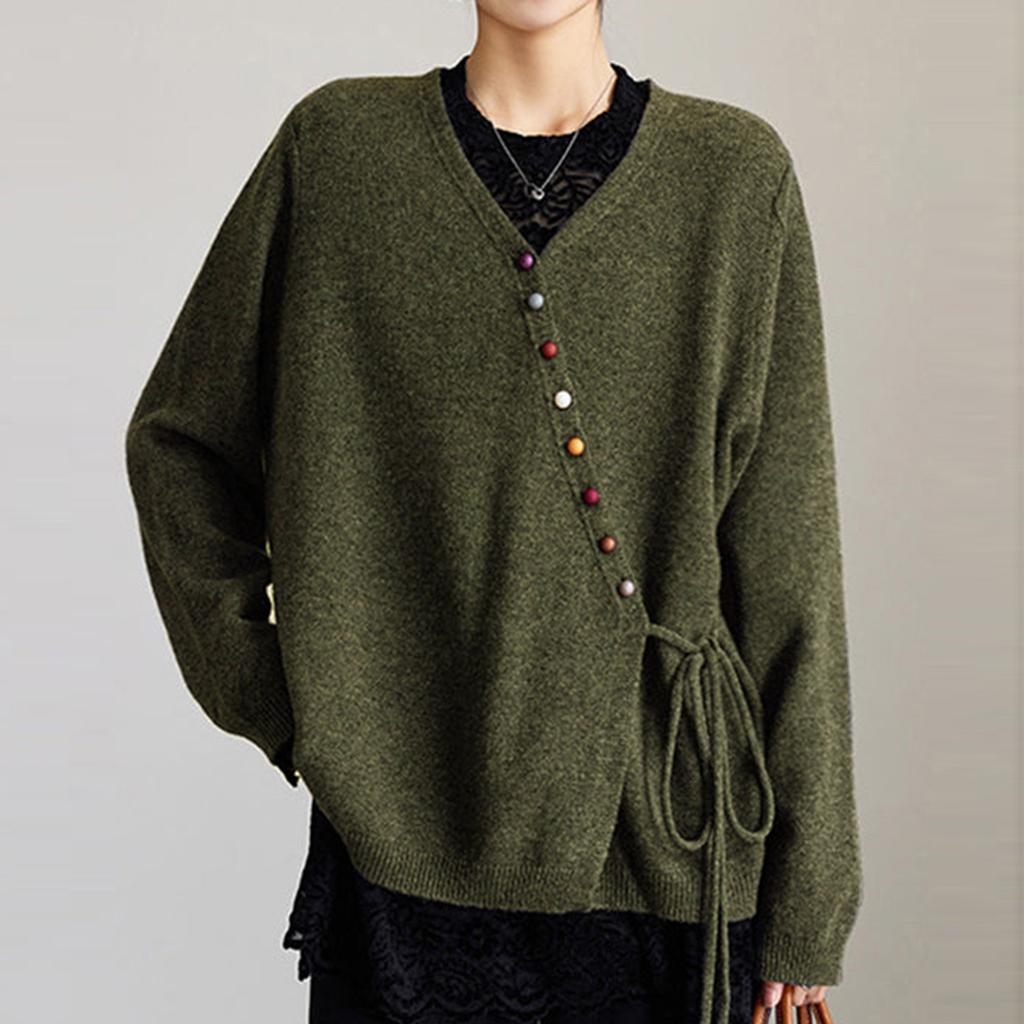 Women's Solid Color Long Sleeved Colorful Button V-neck Cardigan Top Jacket