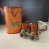 Victorian Marine Brass Orange Leather Binocular with Leather Case Sailor Instrument Home Table Decor