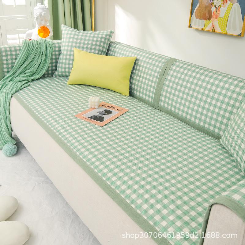 Sofa Cushion Summer Non-Slip Small Plaid Ice Silk Seat Cushion for Summer Simple Summer Style Fresh Backrest Towel Sofa Cover