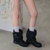 Women's European and American pants, spring and autumn belt buckle boots, locomotive boots, thick heel boots, short boots, new rivet knight looking