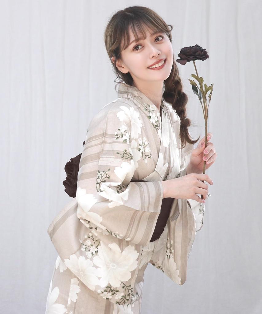 Yukata change set heiko F One Size Fits [KYOETSU] set, weave, unbleached, 6-piece (yukata, obi, underwear, geta, waistband) Women's (14.Twilight