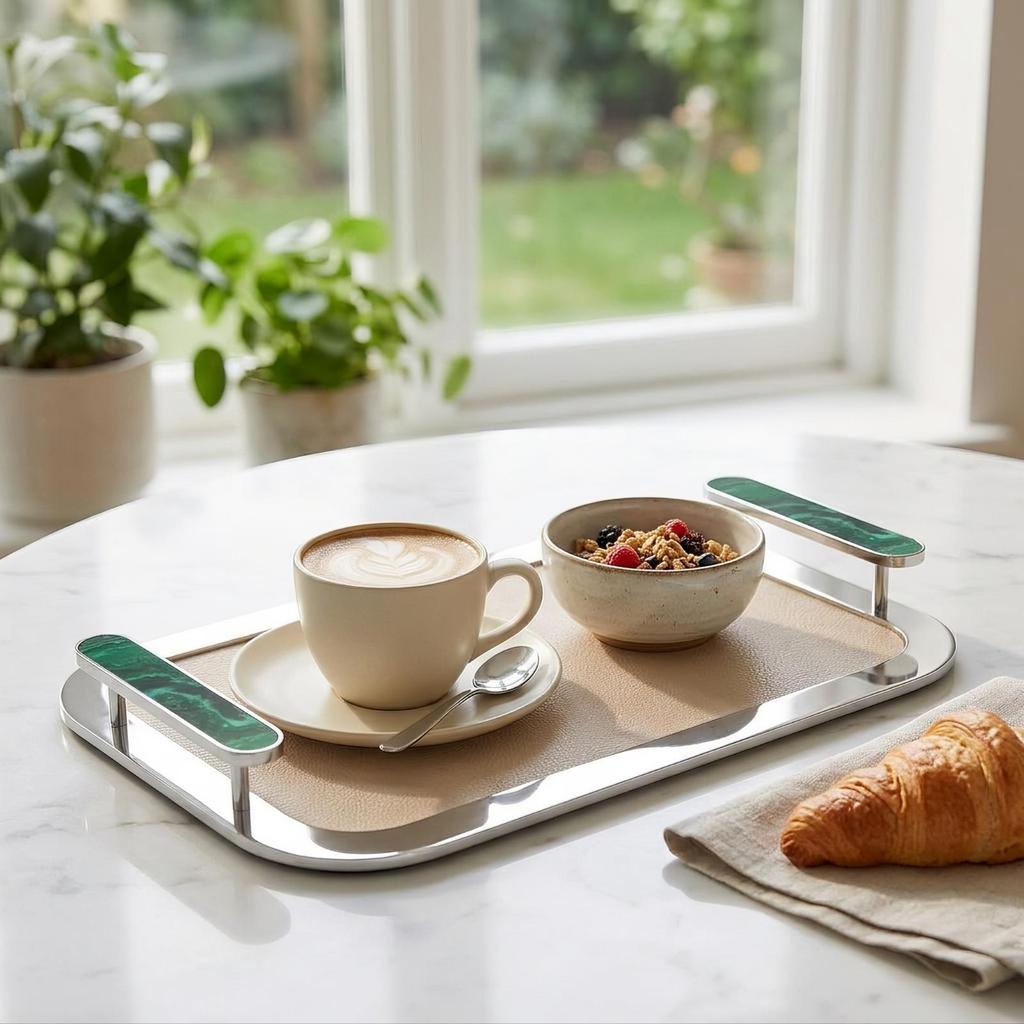 Rectangular Serving Tray Mirror-Finish Platter Decorative for Dining Room, Hosts