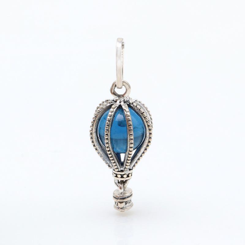 Silver-Plated Blue Crystal Hot Air Balloon Pendant Charm серебряный