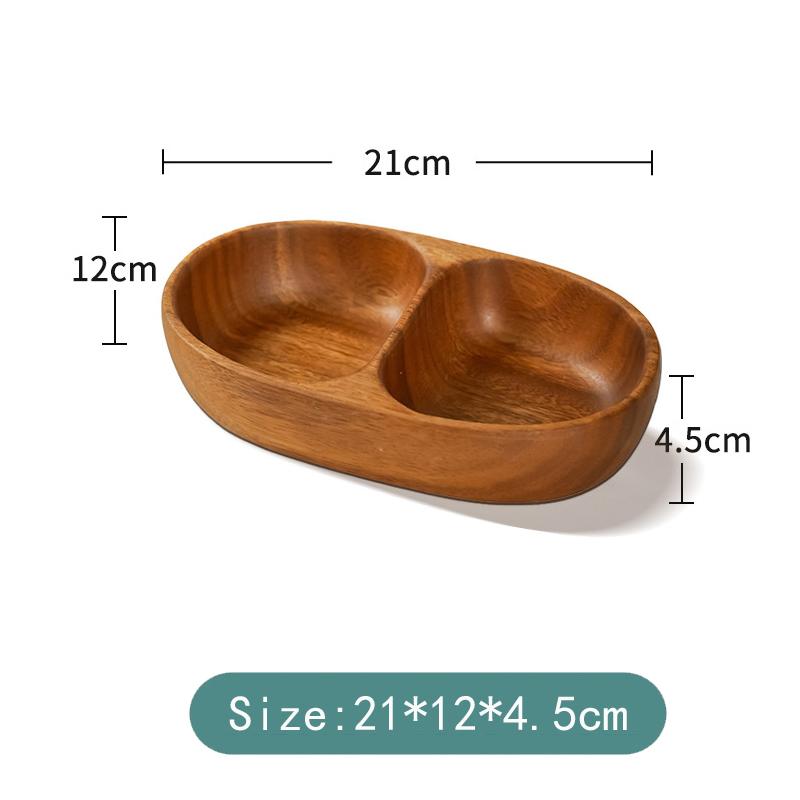 HeMu-Acacia Wood Solid Wood Dried Fruit Snack Plate, Salad Bowl, Multi-cell Snack Plate, Chinese Style