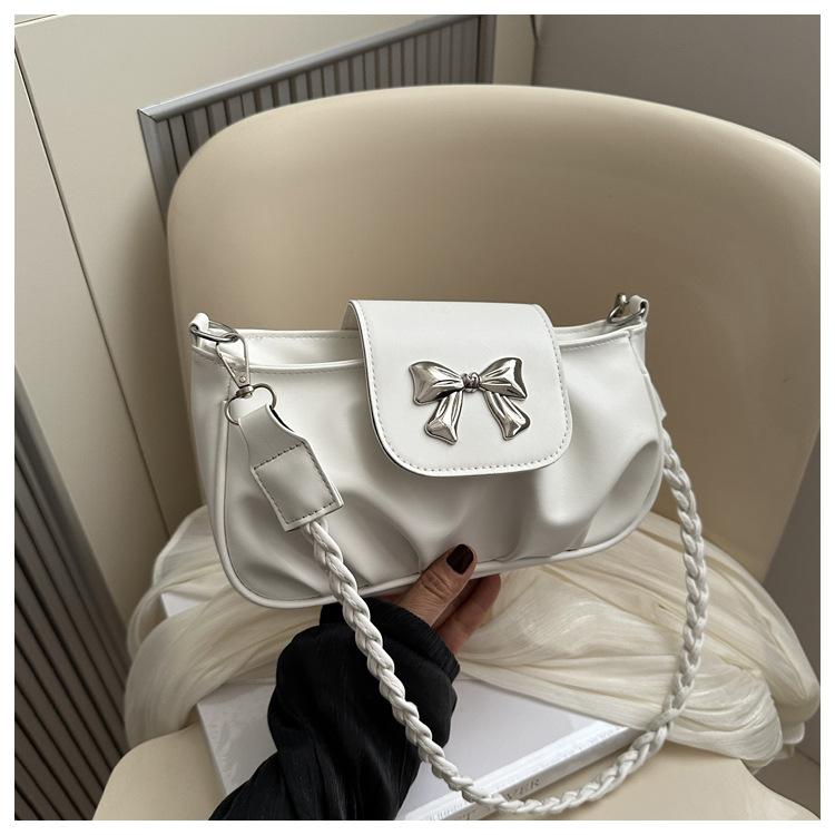 

Сумка-мешок с бантом женская 2024 новая модная корейская версия нишевая сумка подмышкой высококачественная сумка-мессенджер с цепочкой белый