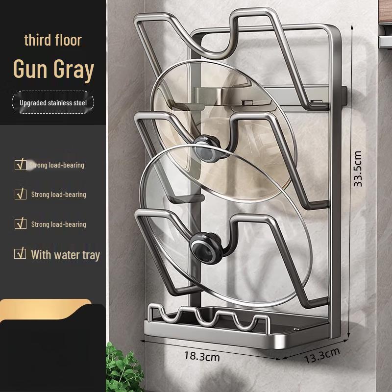 Modern Carbon Steel Kitchen Pot Lid and Cutting Board Organizer Rack
