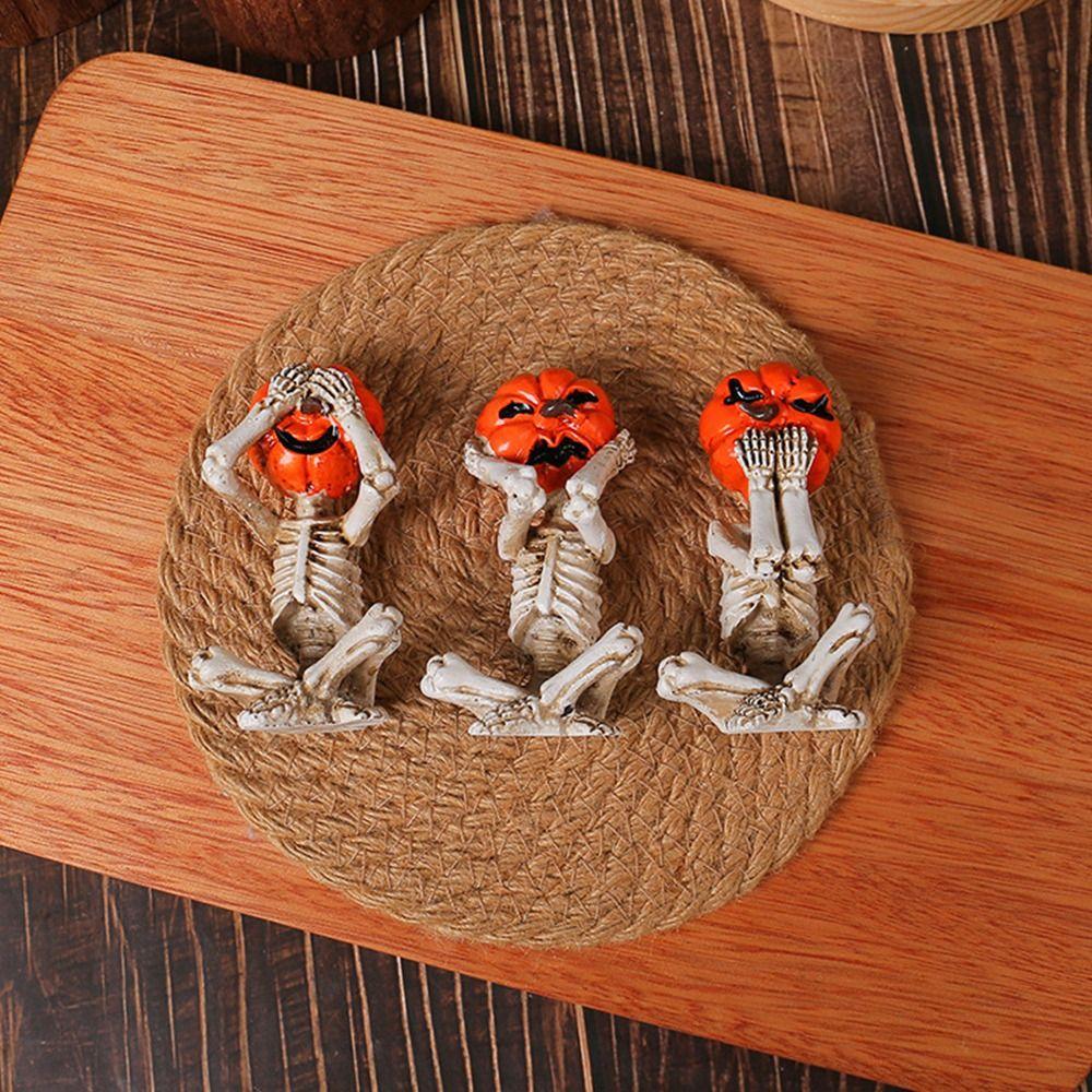 3Pcs/Set Resin Craft Meditation Yoga Skeleton Statue Skeleton Desktop Decoration  Entryway Decor