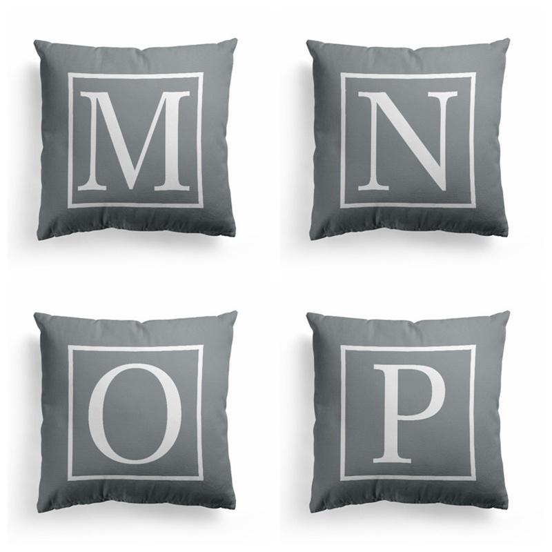 45x45cm Pillow Cover Letter Alphabet Printed Grey Pillowcase Decorative Pillows Cushion Cover Use For