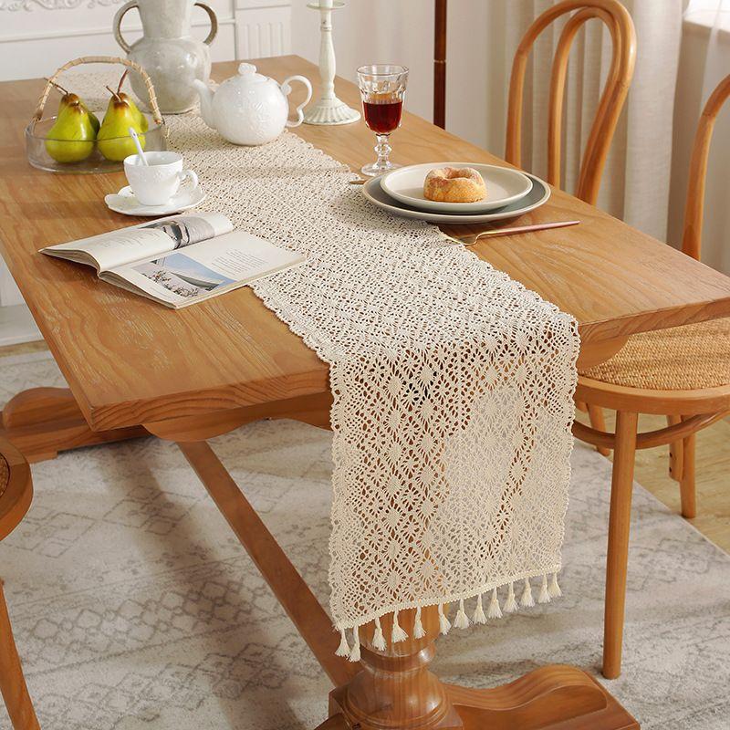 American Table Flag Tablecloth Strip Tablecloth Coffee Table Towel Tea Party Cotton and Linen Literary Table Flag Lace Retro