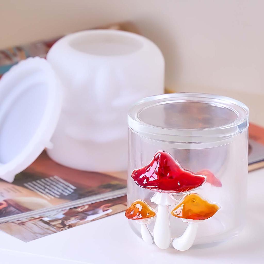 3D Relief Mushroom Candle Jar Silicone Mold DIY Cylindrical Jewelry Storage Box Making Kit Plaster Reisn Vase Molds Home Decor