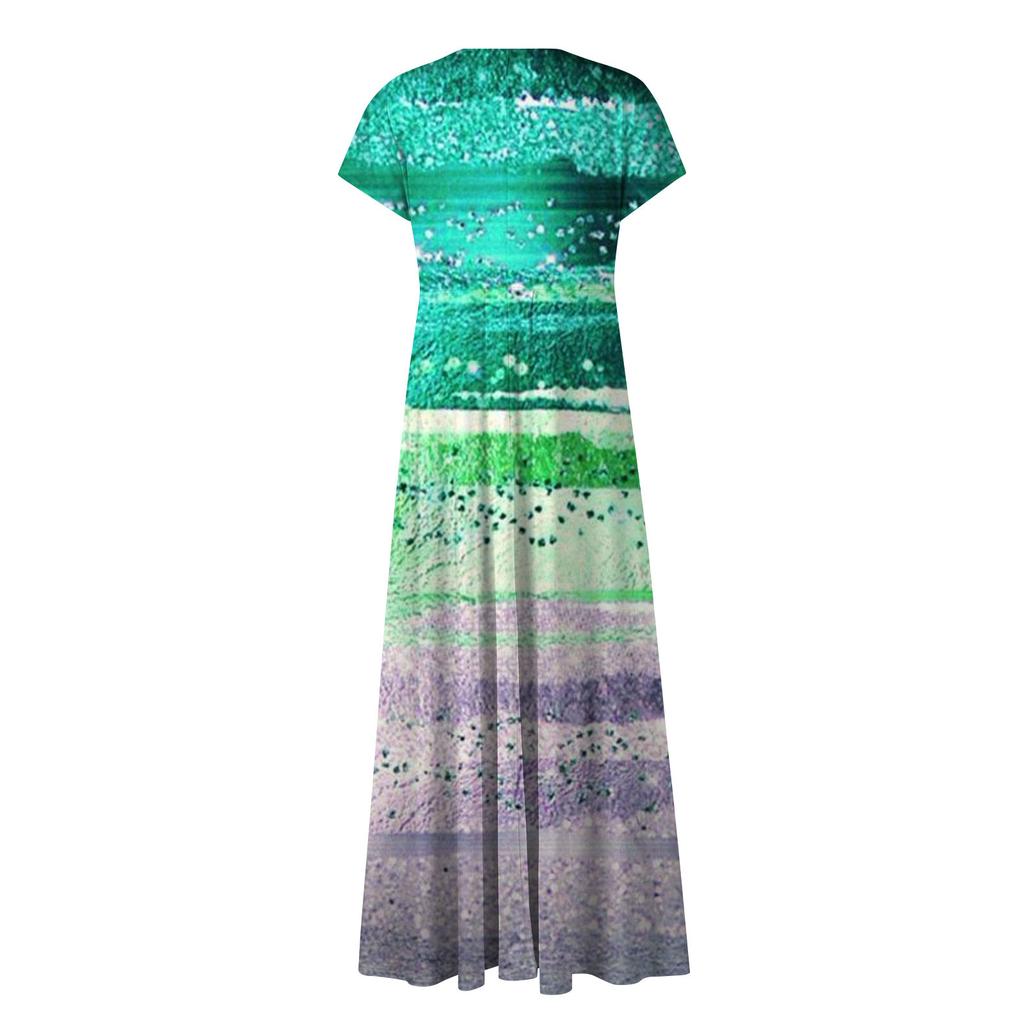 Dámské letní dlouhé šaty s flitry s výstřihem do V