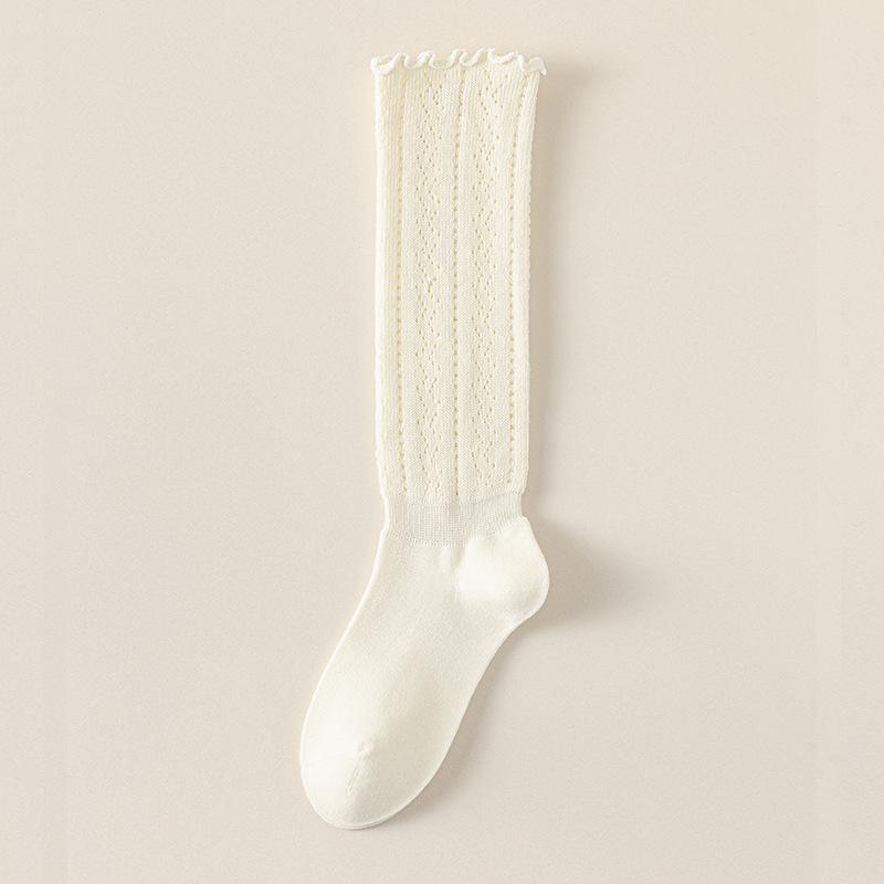 Chunky Knit Openwork Slouch Socks - Solid Color Calf & Over-the-Knee, Lace Miu Style, Anti-Slip Boneless Cotton Boot Socks