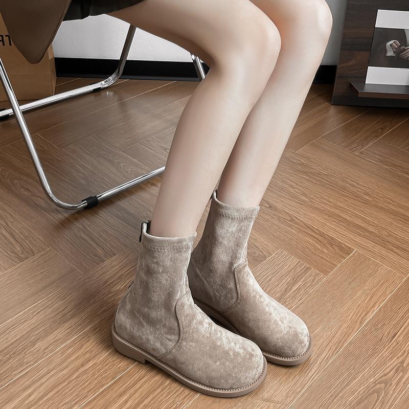 Botines cortos de ante estilo británico para mujer, otoño e invierno, sencillos, retro, versátiles, de suela plana, elásticos, mate, finos, tipo Martin para mujer