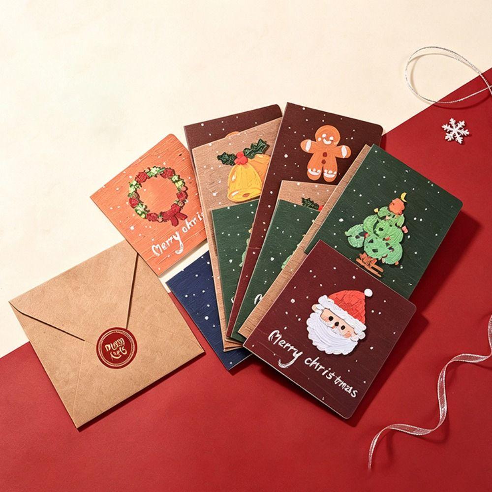 6Pcs Oil Painting Style Holiday Cards Sealing Stickers Postcard Gift Cards Blessing