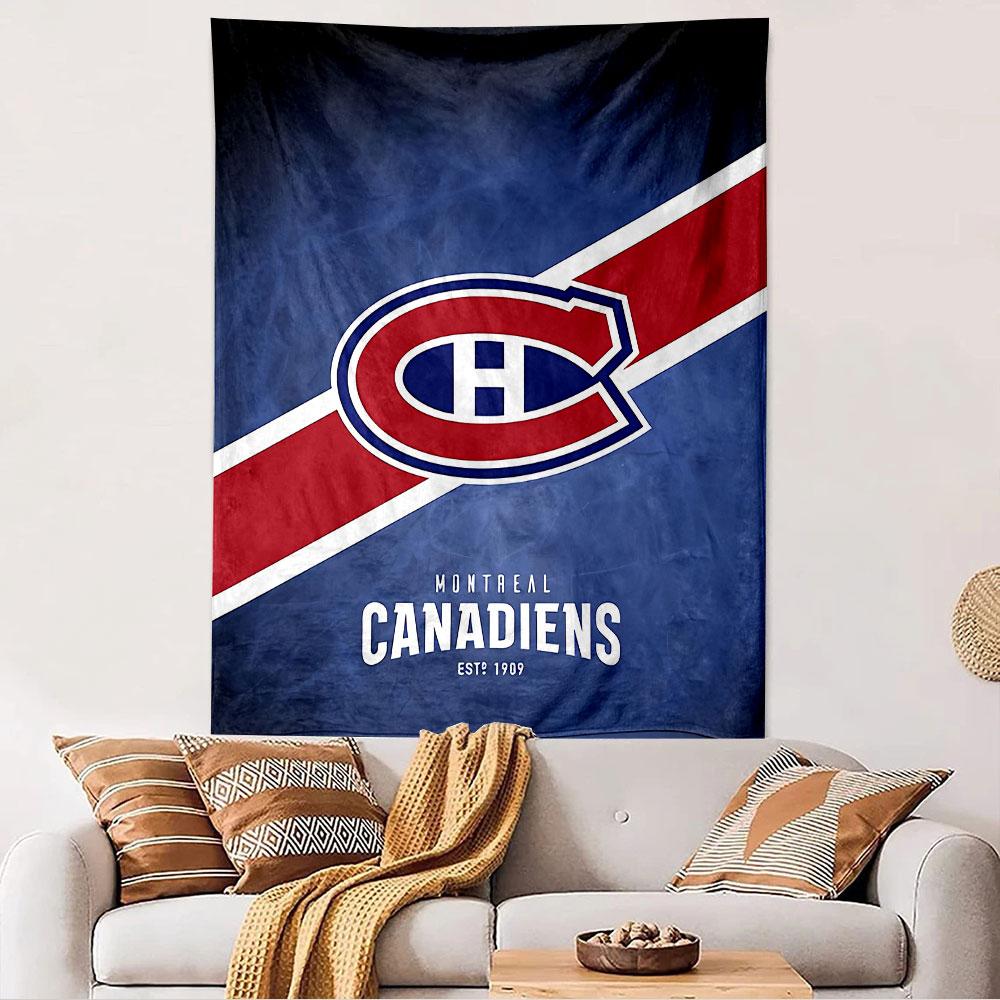 Montreal Canadiens 1909 Logo Tapestry Wall Hanging, NHL Hockey Crest Art, Sports Wall Decor for Bedroom Living Room Man Cave