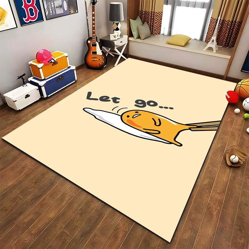 Cute Cartoon Egg Character Carpet with "Let Go" Text, Beige Style. Suitable for Use As an Anti-slip for Living Room Bedroom Sofas