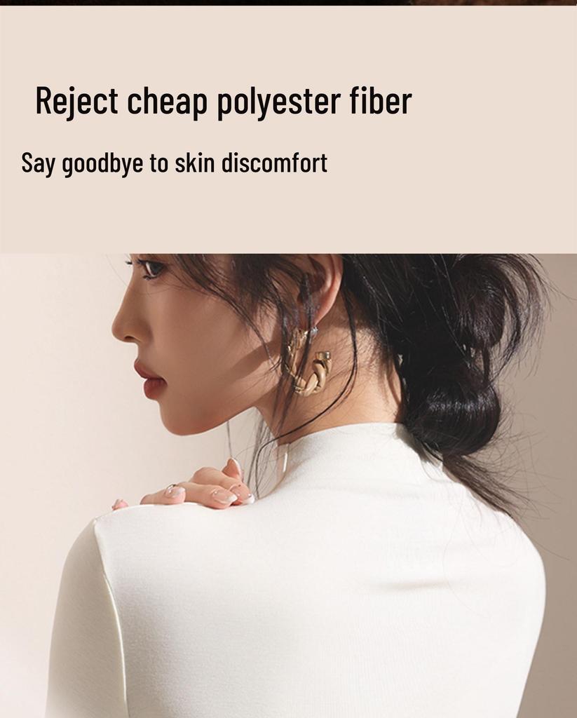 Women's Black Fleece-Lined Half-High Neck Base Layer Knit Top - Thickened Long Sleeve for Autumn/Winter 2026