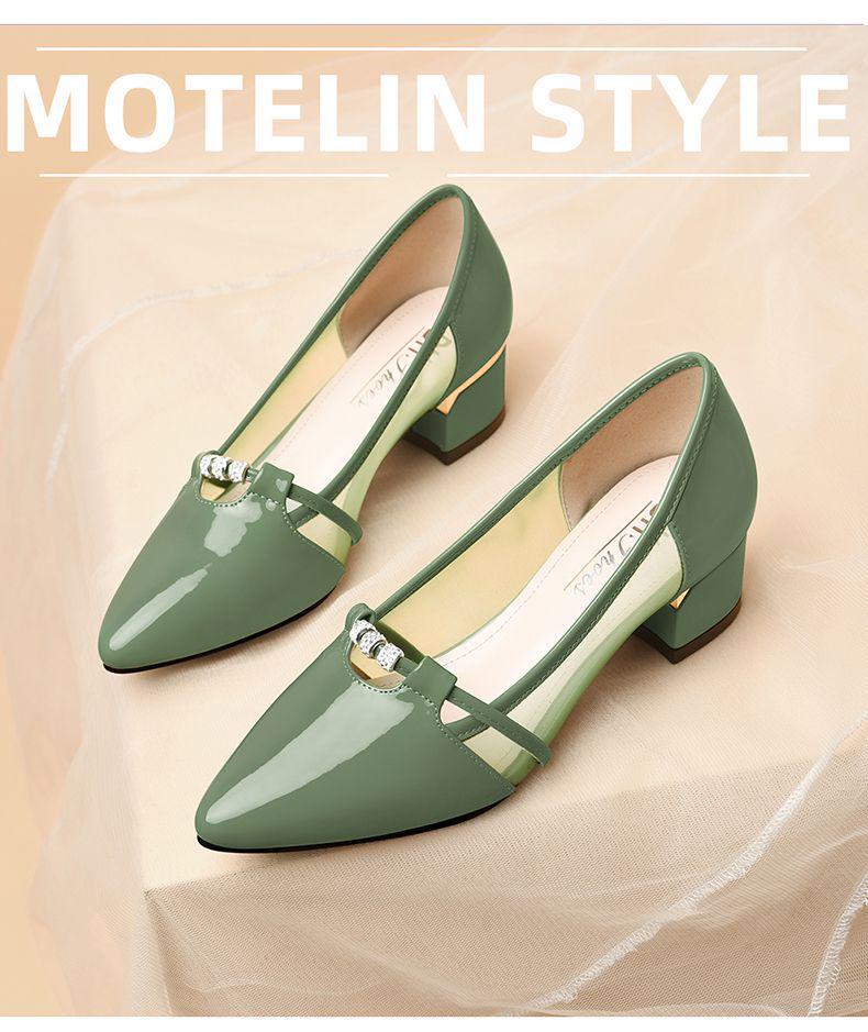 2025 New Style Women's Soft Leather Mid Heel Shoes, Chunky Heel, Pointed Toe, Shallow Mouth, Versatile Design for Spring/Autumn.