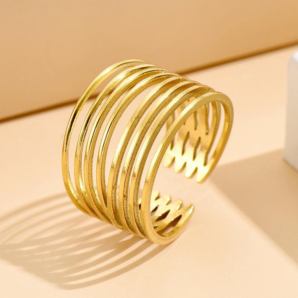 Elegant Minimalist Geometric Open Ring - Adjustable Titanium Steel Jewelry for Women