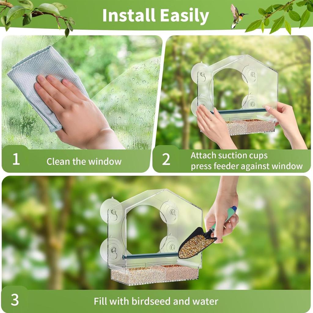 Suction Cup Bird Feeder Acrylic Food Box With Removable Tray And Drain Hole Clear Window Bird Feeder For Observation Elderly
