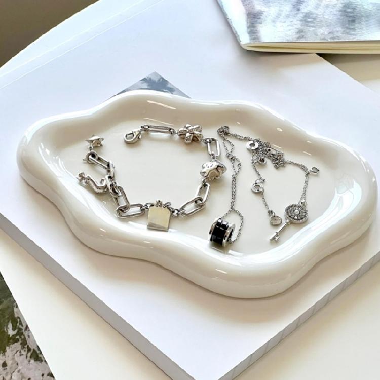 2PCS Artistic Ceramic Trays with Cloud Shape for Modern Home Enhancement and Photo Event Blending Seamlessly Anywhere