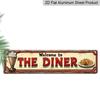 2D Flat 1pc Vintage "Welcome To The Diner" Metal Sign - Farmhouse Style American Diner Alumium Decorative Sign, Wall Hanging, 3.9X15.7 Inch, for