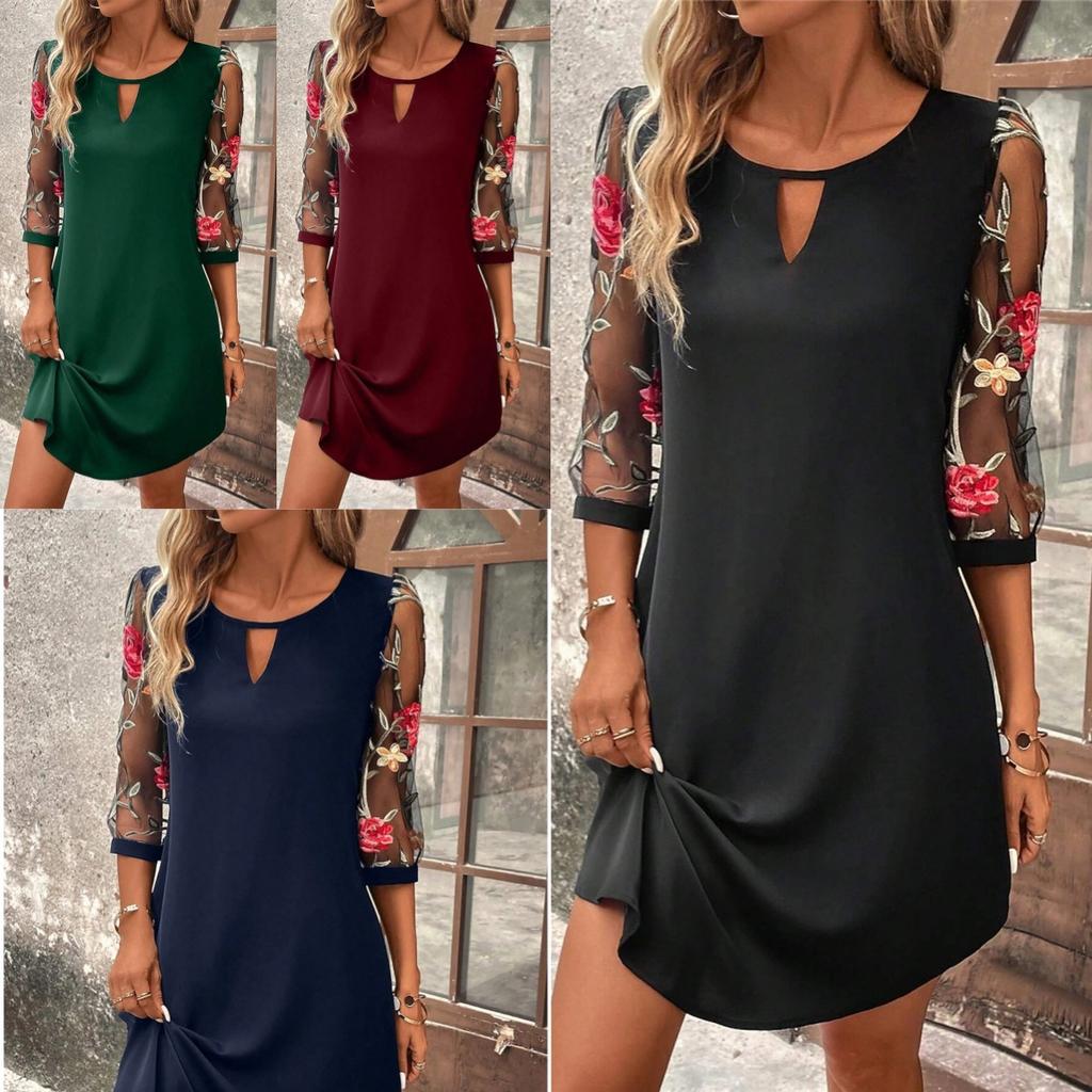 Vestido de Mujer Perspectiva Manga Media Estampado Cuello Redondo Minifalda Vestido de Fiesta de Verano