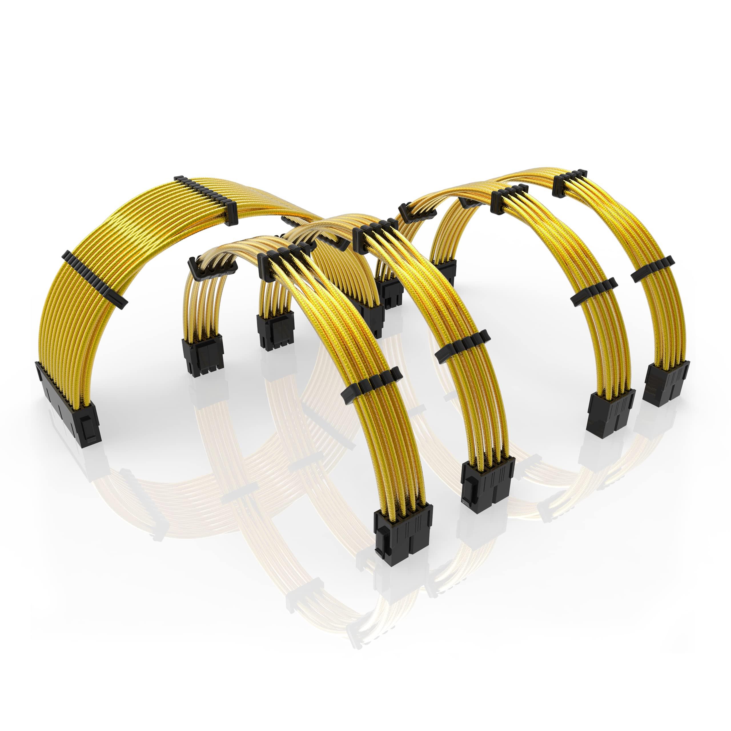 

LINKUP 50cm Sleeved Custom PSU Cable Extension Set GPU Power 24-Pin to 8-Pin to 6-Pin Set 500mm Metallic Gold