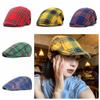 Short Brim Plaid Beret Cap Retro Women Artist Hat Curved Brimmed Hat Cloth Painter Cap  Party
