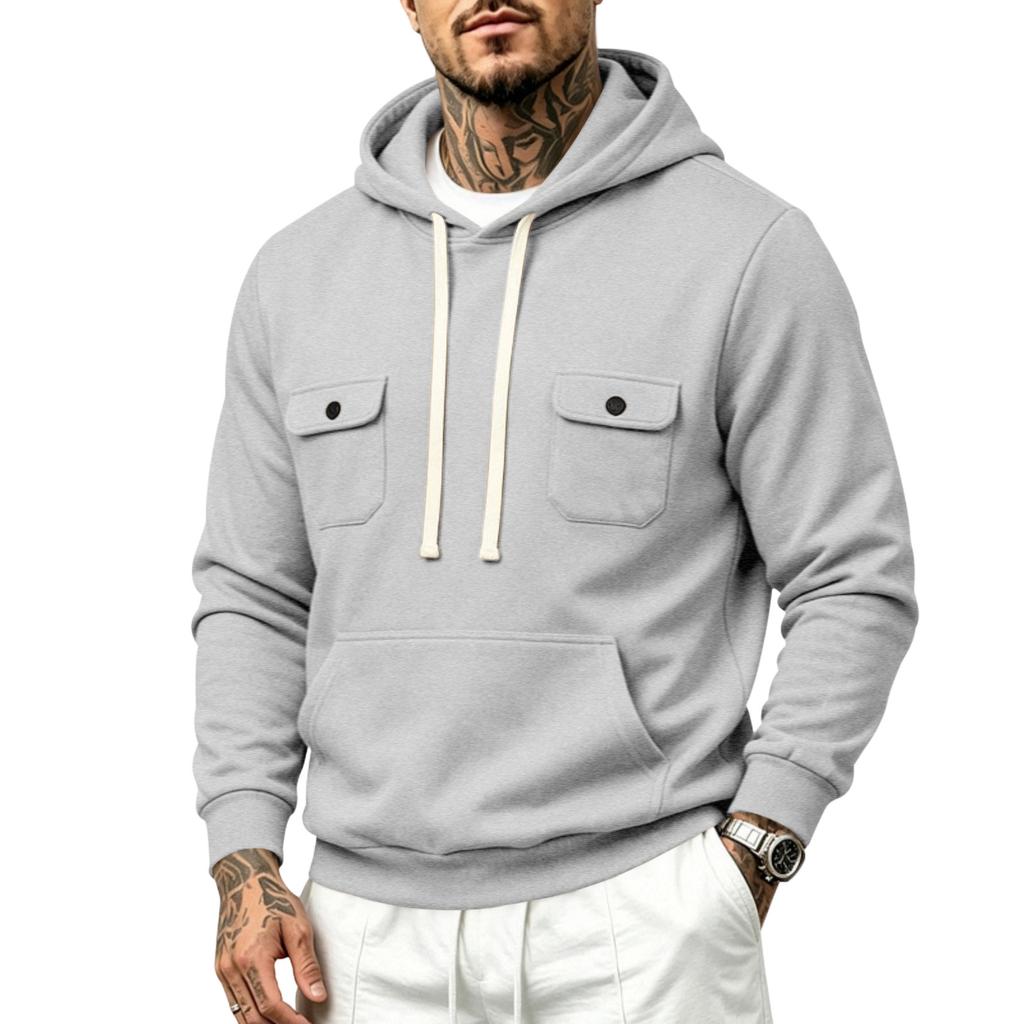 Men's Thick Warm Lined Knit Hoodie with Multiple Pockets, Casual Loose Fit Sweatshirt