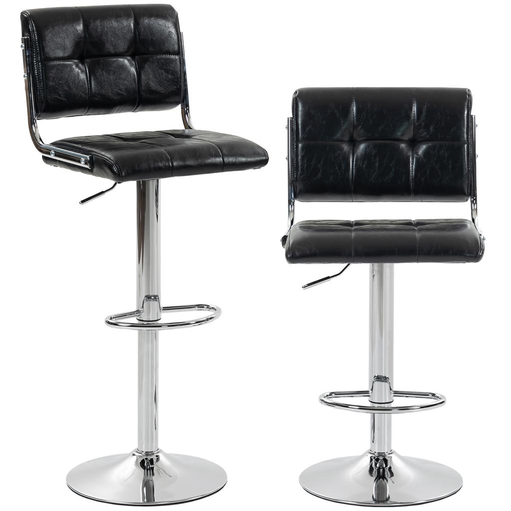 Bar Stools Modern PU Leather Adjustable Breakfast Bar Stools Backrest Set of 2 Black